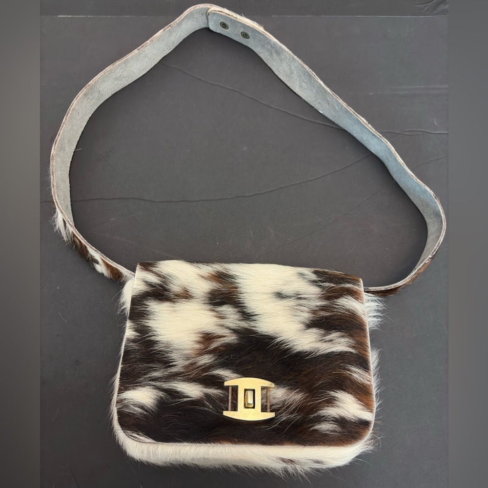 Vintage Fur Crossbody Bag with a hardware closure.